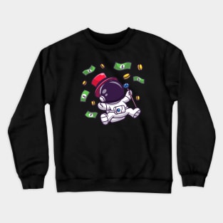 Cute Rich Astronaut Floating With Money Cartoon Crewneck Sweatshirt